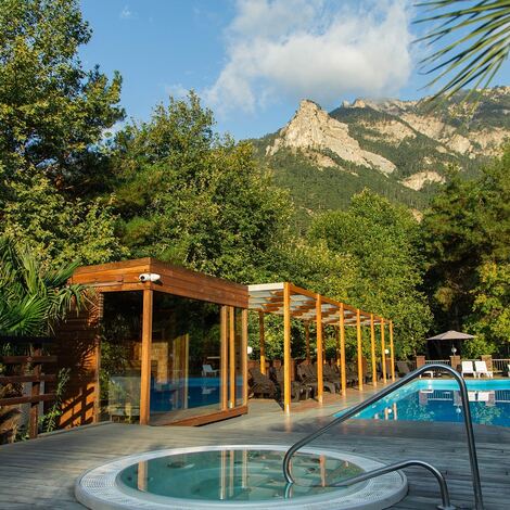 Open SPA - это акватермы, панорамная сауна, Aura дома и подогреваемый бассейн с видом на горы